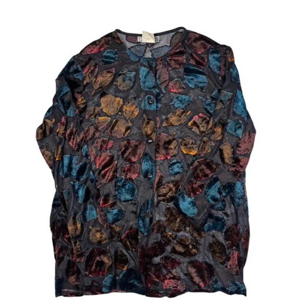 Witchy Whimsigoth Sheer Leaf Vvet Burnout Button Up Cardigan Top‎